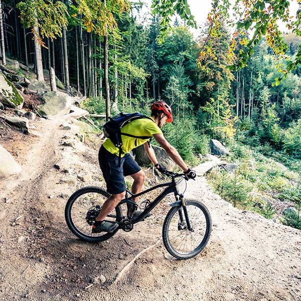 New Mountain bike loan from PCU for a mountain biker to go out adventure in the forest on his bike. 