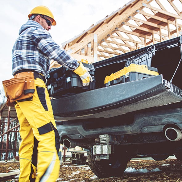Construction truck used for a small business and purchased with a PCU business auto loan.